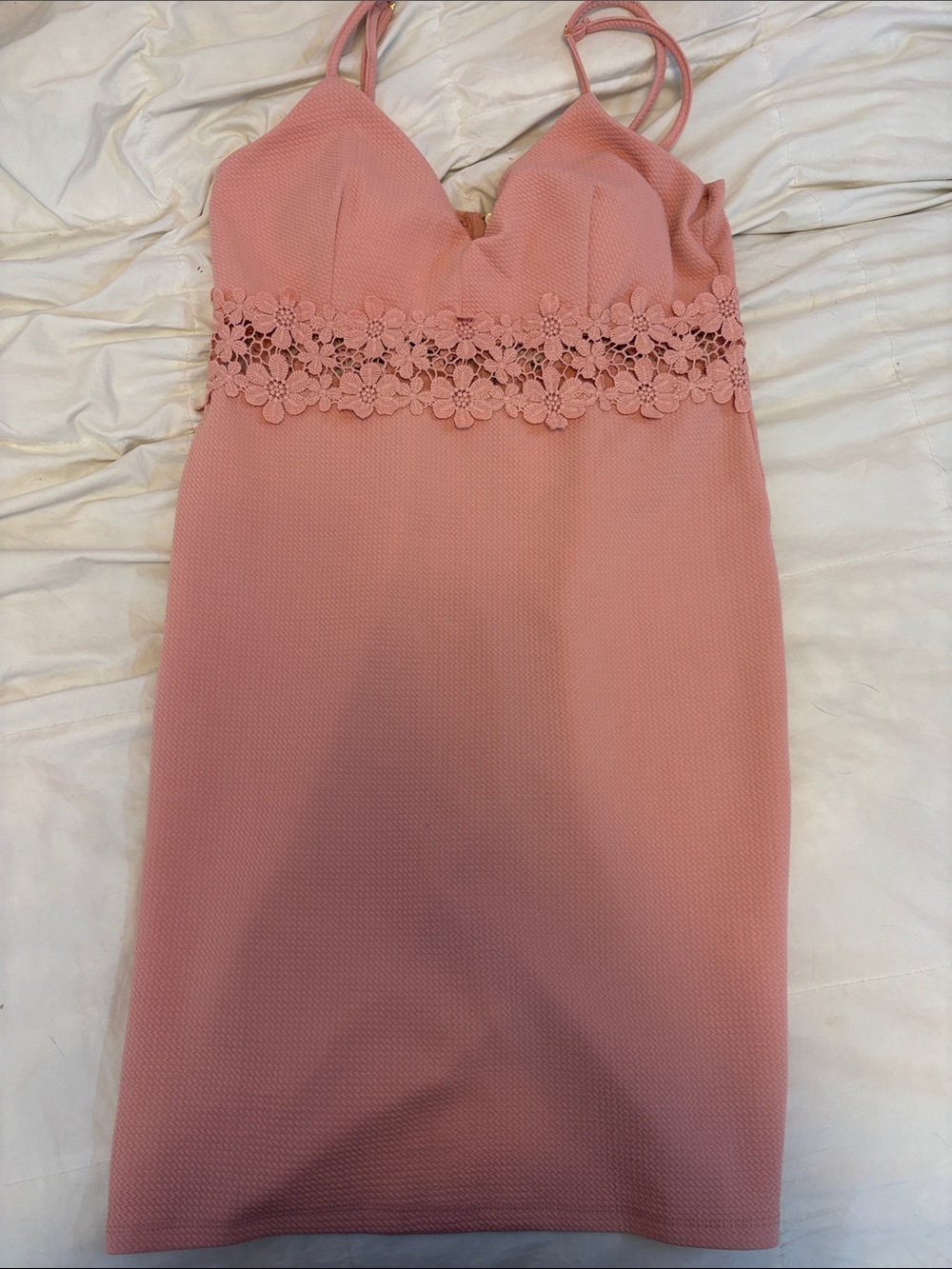 iris Blush Pink Floral Lace Midi Dress